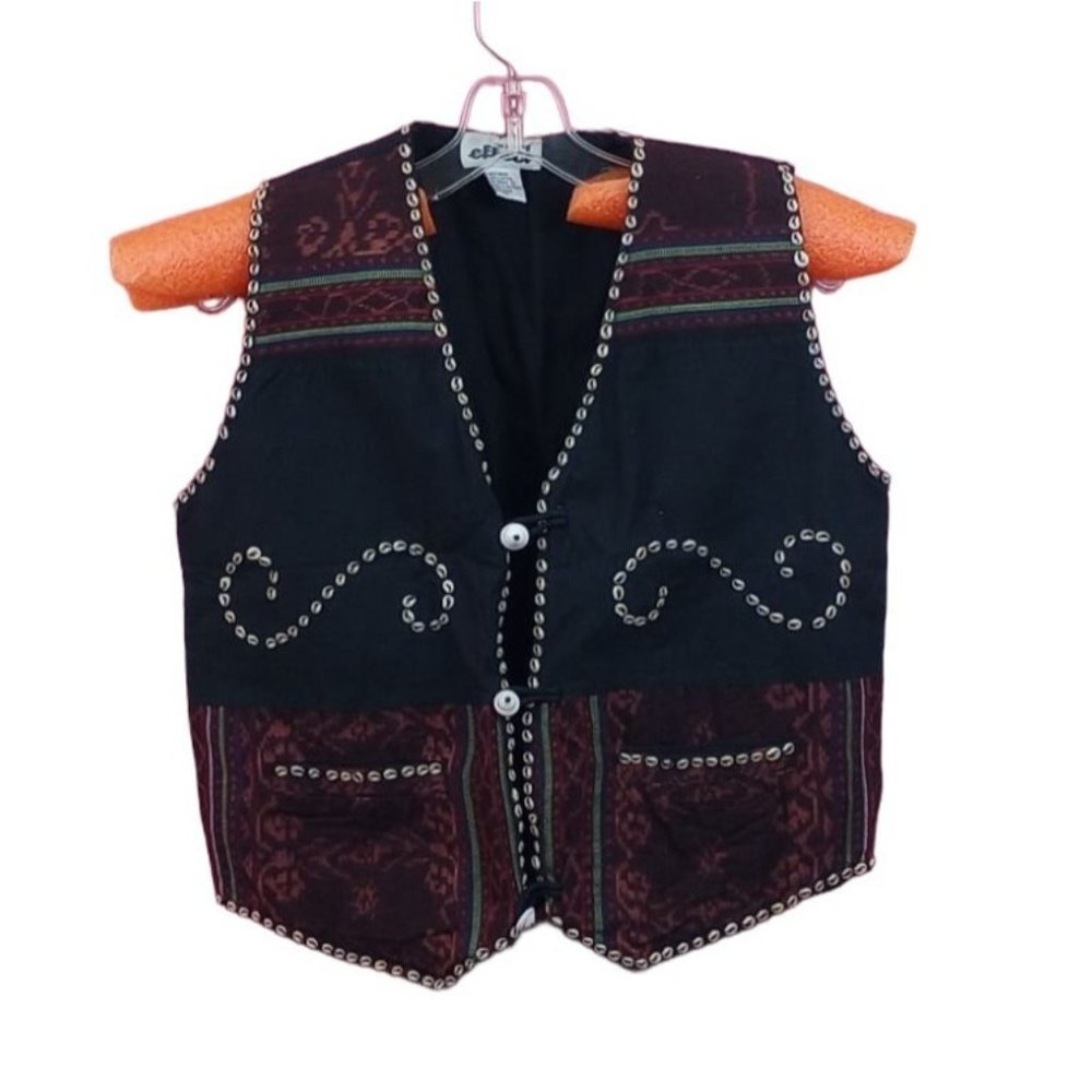 Handmade Festival vest  Medium shell detailing colorful ethnic